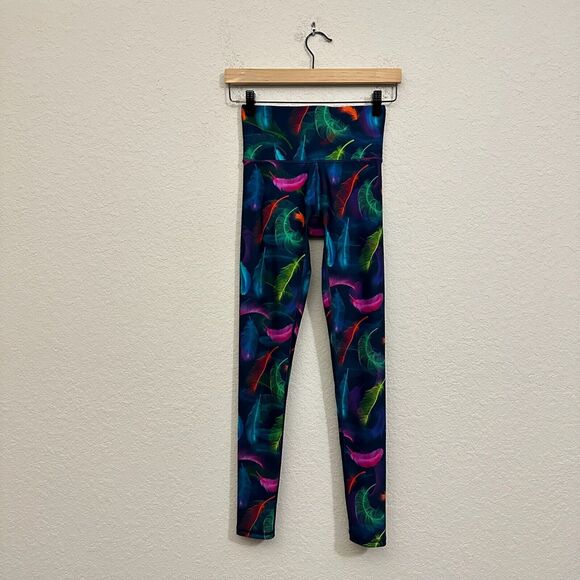 TEREZ Feather Print High-Rise Full Length Leggings in Black Multicolor - Picture 1 of 13